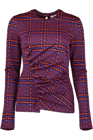 Paco rabanne Tops, Dames, Paars, S, Geruite Gedrapeerde Top