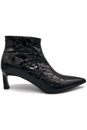 HALMANERA Schoenen, Dames, Zwart, 37 EU, Leer, Krokodillenprint Leren Enkellaars