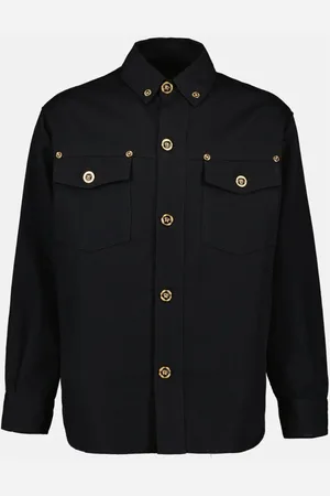 VERSACE Jassen, Heren, Zwart, L, Wol, Wollen Overhemd Herfst-Winter Collectie 2024