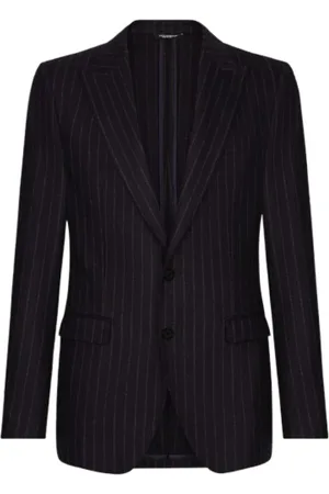 Dolce & Gabbana Mantels, Heren, Zwart, L, Wol, Pinstripe Wollen Blend Blazer Jas