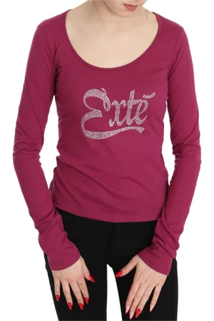 Exte Tops, Dames, Roze, M, Katoen, Elegante Top met Roze Kristalversiering