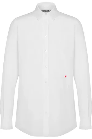 Moschino Overhemden, Heren, Wit, L, Katoen, Wit Hart Geborduurd Overhemd
