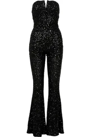 ANIYE BY Jumpsuits & Playsuits, Dames, Zwart, M, Pailletten, Zwart Paillet Strapless Wijde Broek