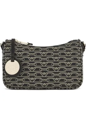 Emporio Armani Tassen, Dames, Zwart, ONE Size, Polyester, Monogram Logo Eagle Baguette Crossbody