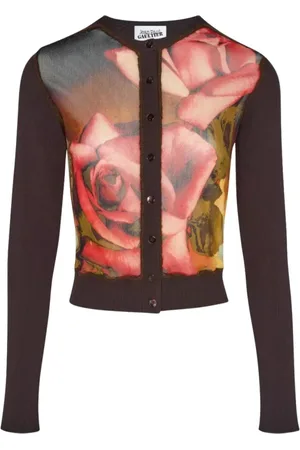 Jean Paul Gaultier Truien, Dames, Bruin, S, Leer, Bruine Rozen Vest Mesh Stijl