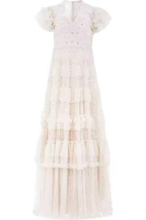 Needle & Thread Kleedjes, Dames, Wit, S, Polyester, Crème Ruche Jurk Vivian