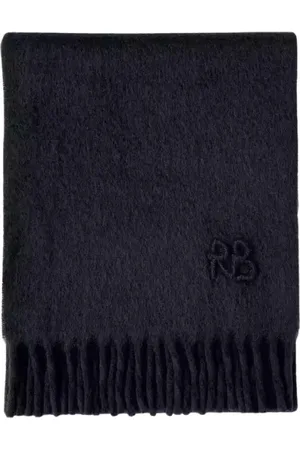 Ruslan Baginskiy Accessoires, Dames, Zwart, ONE Size, Wol, Zwarte Franje Logo Sjaal
