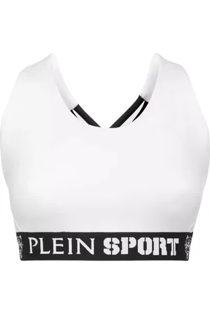 Philipp Plein Tops, Dames, Wit, M, Polyester, Witte Logo Top Ronde Hals