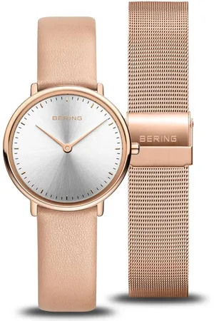 Bering Accessoires, Dames, Roze, ONE Size, Dameshorloge Classic 29 mm 3 ATM saffierglas Slim Design Kalfsleren Armband 15729-960