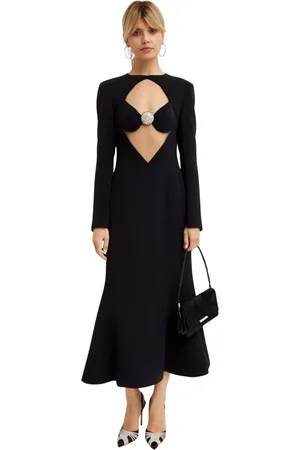 DAVID KOMA Kleedjes, Dames, Zwart, S, Zwarte Maxi Jurk met Kristalversiering