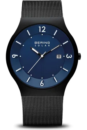 Bering Accessoires, Heren, Zwart, ONE Size, Heren zonnehorloge 40 mm saffierglas 5 ATM zonne-armband Milanese 14440-227