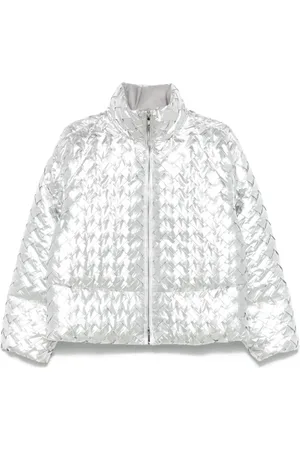Emporio Armani Jassen, Dames, Grijs, S, Zilver Metallic Gewatteerde Jas