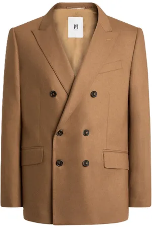 PT Torino Jassen, Heren, Bruin, M, Kasjmier, Dubbelborstig Beige Flanel Kasjmier Blazer