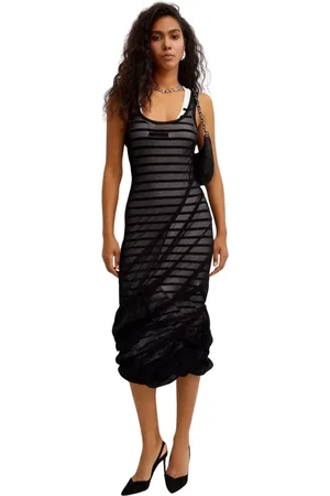 Jean Paul Gaultier Kleedjes, Dames, Zwart, S, Polyester, Gestreepte Marinière Jurk