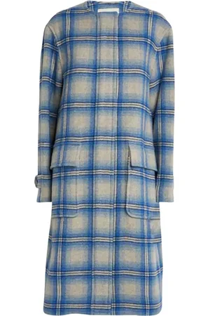 Isabel Marant Mantels, Dames, Blauw, S, Wol, Wollen Geruite Jas