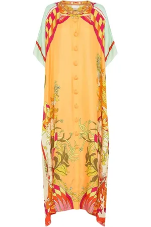 Camilla Kleedjes, Dames, Oranje, ONE Size, Zijden Oranje Kimono Maxi Strandkleding