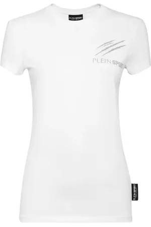 Philipp Plein Tops, Dames, Wit, L, Katoen, Wit Ronde Hals Katoenen T-shirt