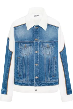 Jean Paul Gaultier Jassen, Dames, Blauw, S, Denim, Blauw en wit denim jasje
