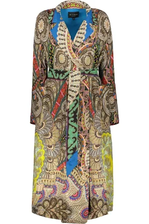 Etro Mantels, Dames, Veelkleurig, M, Jacquard Motief Jas met Reverskraag