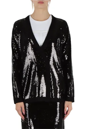 Twin-Set Truien, Dames, Zwart, S, Wol, Pailletten wolmix double-breasted cardigan