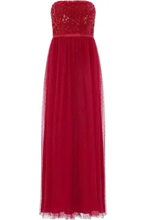 Needle & Thread Kleedjes, Dames, Rood, S, Polyester, Rode Maxi Strapless Jurk