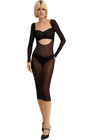 Jean Paul Gaultier Kleedjes, Dames, Zwart, S, Tule, Zwarte Tule Jurk met Diepe Halslijn