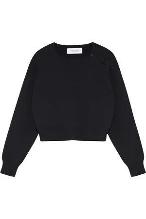 YVES SALOMON Sweatshirts & Hoodies, Dames, Zwart, M, Polyester, Zwarte Trui met Knopen op de Schouder