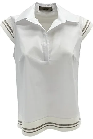 D.EXTERIOR Tops, Dames, Wit, S, Katoen, Witte Polo Shirt met Lurex Details