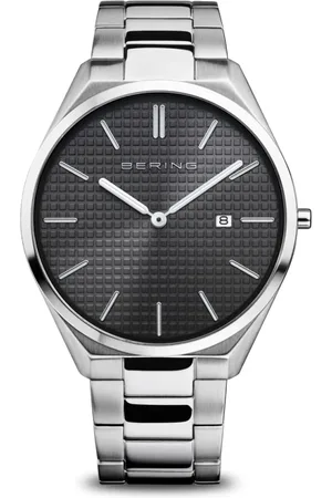 Bering Accessoires, Heren, Grijs, ONE Size, Herenhorloge Ultra Slim 40 mm 3 ATM saffierglas Slim ontwerp Armband Roestvrijstalen band met roestvrijstalen elementen 17240-702