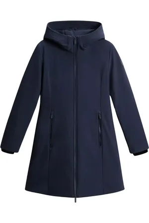 Woolrich Mantels, Dames, Blauw, M, Leer, Tech Softshell Dons Parka met Vrouwelijke Silhouet