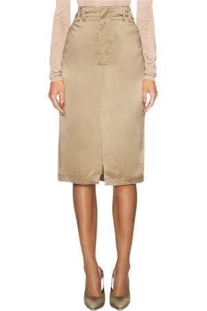 Saint Laurent Rokken, Dames, Bruin, M, Zijden Midi Rok