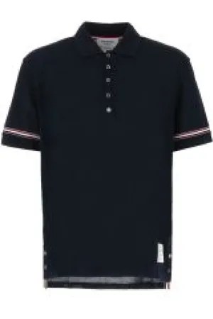Thom Browne Tops, Heren, Zwart, M, Katoen, Lichtgewicht Katoenen Polo met Ribboord