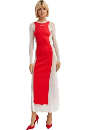 Jean Paul Gaultier Kleedjes, Dames, Rood, S, Katoen, Witte en rode midi jurk