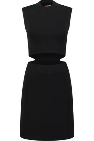 GAUGE81 Kleedjes, Dames, Zwart, L, Zwarte Mao Kraag Jurk met Voorsplit