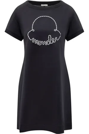 Moncler Kleedjes, Dames, Zwart, S, Katoen, Blauwe Katoenen Logo Mini Jurk