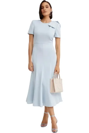 Roland Mouret Kleedjes, Dames, Blauw, S, Blauwe midi jurk met strik