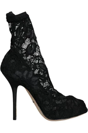 Dolce & Gabbana Schoenen, Dames, Zwart, 36 EU, Nylon, Zwarte Kant Stretch Haklaarzen