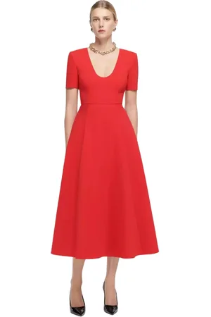 Roland Mouret Kleedjes, Dames, Rood, M, Rode U-hals Midi Jurk