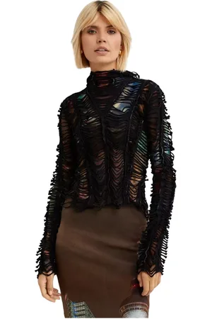 Jean Paul Gaultier Tops, Dames, Zwart, S, Katoen, Stad Print Hoodie Zwart Mesh Gelaagd