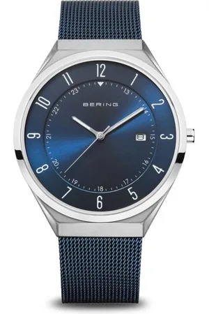 Bering Accessoires, Heren, Blauw, ONE Size, Herenhorloge Ultra Slim 40 mm 3 ATM saffierglas Slim Design Milanese Armband 18740-307