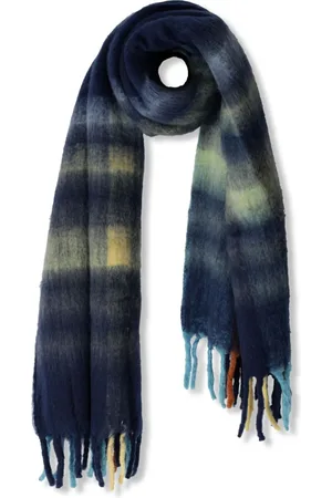 NOTRE-V Accessoires, Dames, Blauw, ONE Size, Polyester, Donkerblauwe Verloop Franje Sjaal