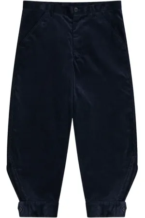 Comme des Garçons Broeken, Heren, Blauw, S, Blauwe Corduroy Broek met Manchetten