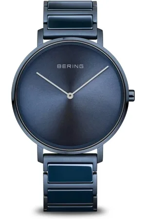 Bering Accessoires, Heren, Blauw, ONE Size, Heren keramisch horloge 39 mm saffierglas 5 ATM High-Tech keramiek slank ontwerp armband roestvrijstalen band met keramische elementen 18539-797