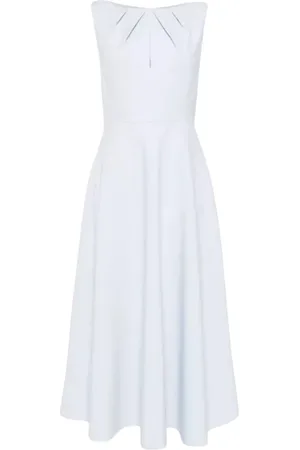 Roland Mouret Kleedjes, Dames, Blauw, M, Blauwe Midi Jurk Boothals Uitlopend