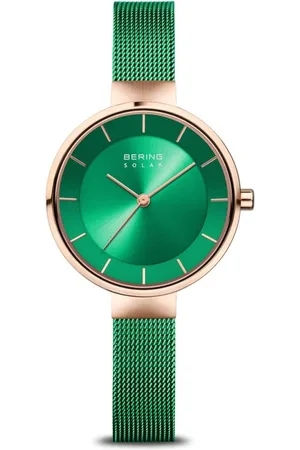 Bering Accessoires, Dames, Groen, ONE Size, Dameshorloge Charity 31 mm saffierglas 5 ATM zonne-energie Slank ontwerp Armband Milanese 14631-Charity