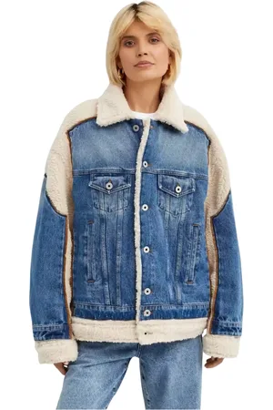 Jean Paul Gaultier Jassen, Dames, Blauw, S, Denim, Blauwe Denim Shearling Jack Oversized Stijl