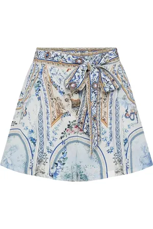 Camilla Korte broeken, Dames, Veelkleurig, M, Bloemige high-waisted zijden shorts