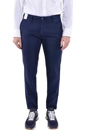 RE-HASH Broeken, Heren, Blauw, W34, Katoen, Slim Fit Chino met omslag