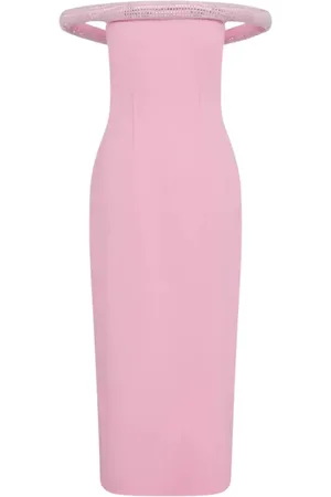 DAVID KOMA Kleedjes, Dames, Roze, M, Roze kristalversierde midi-jurk