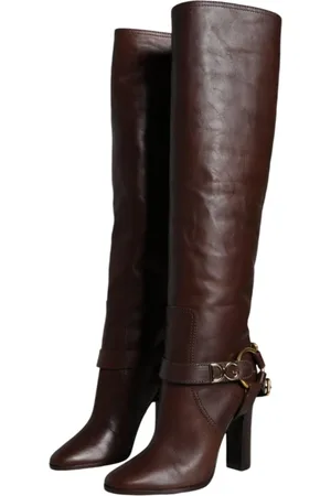 Dolce & Gabbana Schoenen, Dames, Bruin, 36 EU, Leer, Bruin Leren Kniehoge Laarzen